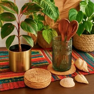 Elegant Brown Natural Woven Coasters